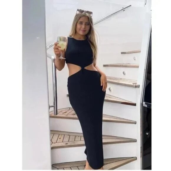 BEC&BRIDGE Riviera Knit Twist Midi Dress in Black Size US 2 - Picture 16 of 16